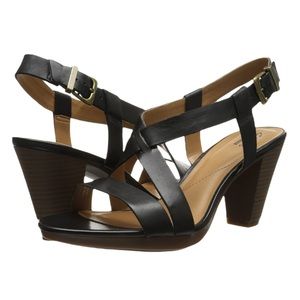 Clarks Jaelyn Fog Heel Black Strappy Dress Sandal